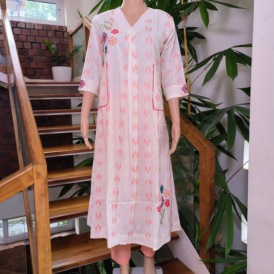 Elegant Hand-Embroidered Cotton Kurti Set