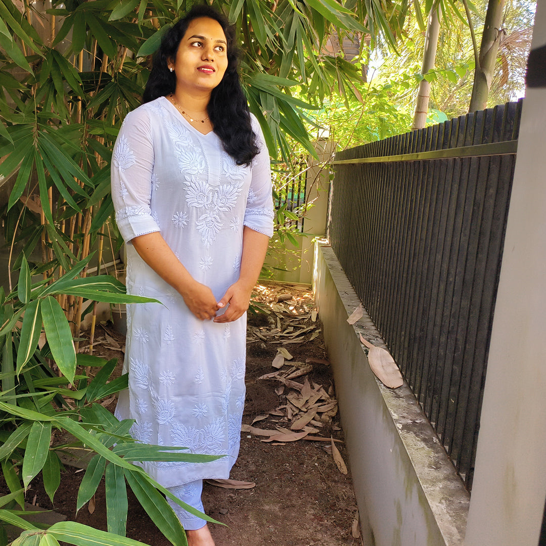 Pure Mull Cotton Chikankari Kurti – Off White (Top Only)