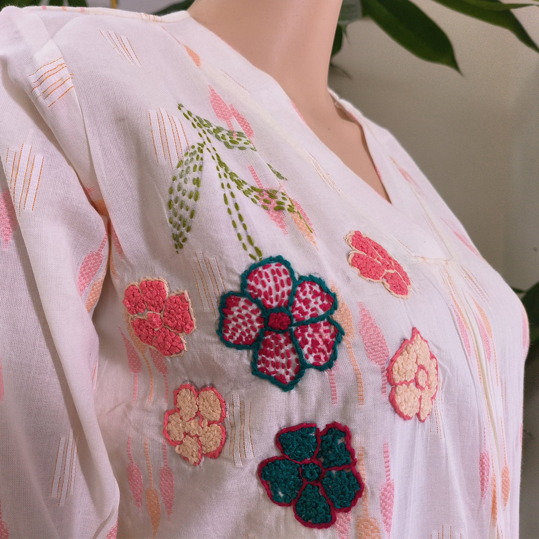 Elegant Hand-Embroidered Cotton Kurti Set
