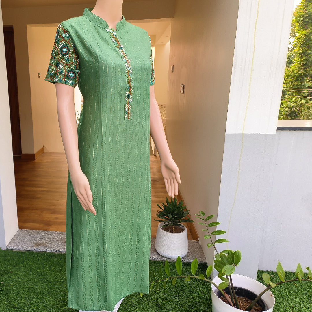 Embroidered Kurti Olive Green