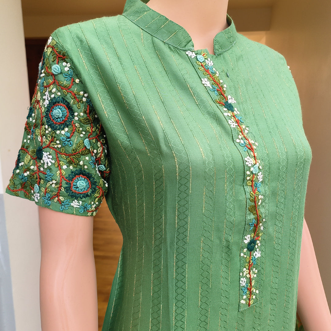 Embroidered Kurti Olive Green