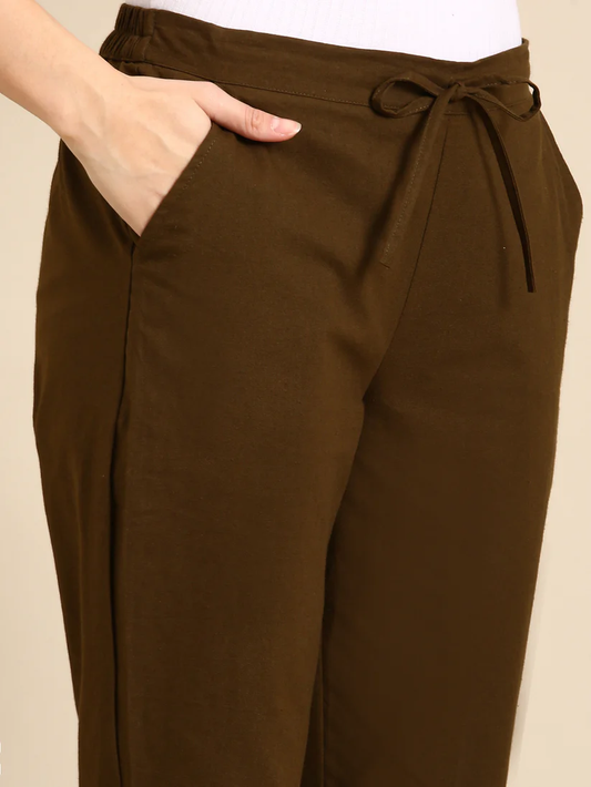 Premium Cotton Classic Fit Pants (Olive Green)
