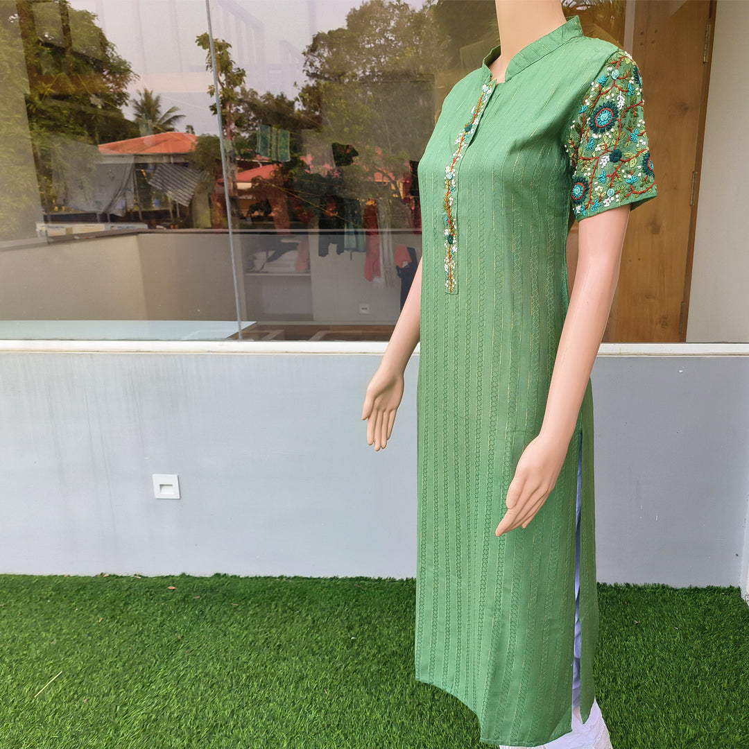 Embroidered Kurti Olive Green