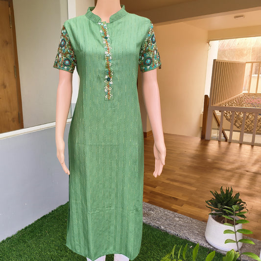 Embroidered Kurti Olive Green
