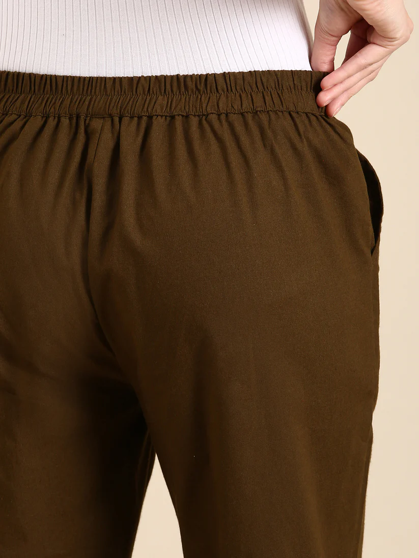 Premium Cotton Classic Fit Pants (Olive Green)