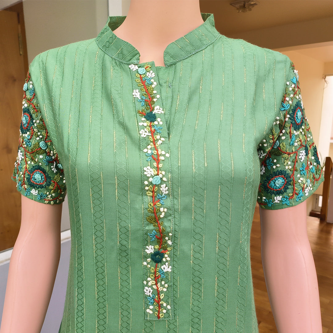 Embroidered Kurti Olive Green