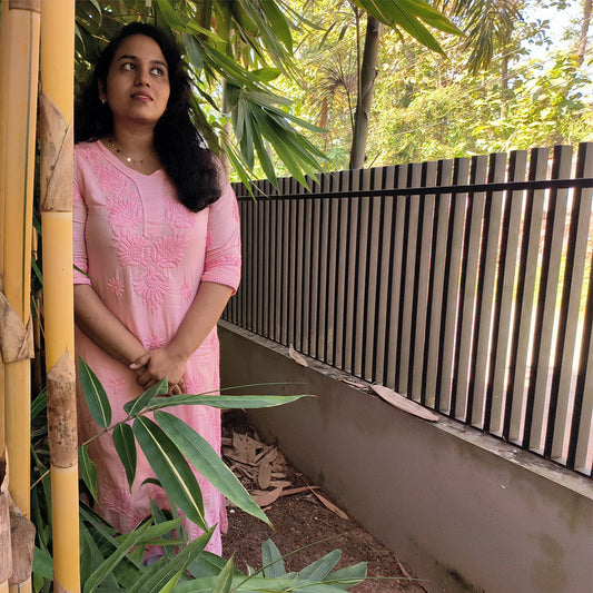 Pure Mull Cotton Chikankari Kurti – Baby Pink (Top Only)