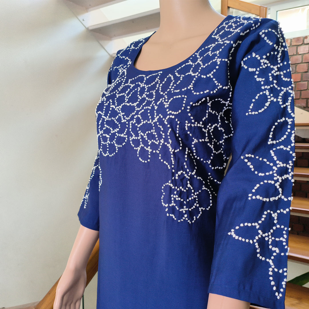 Fuchsia Semi-Silk Kurta with Elegant French Knot Detailing