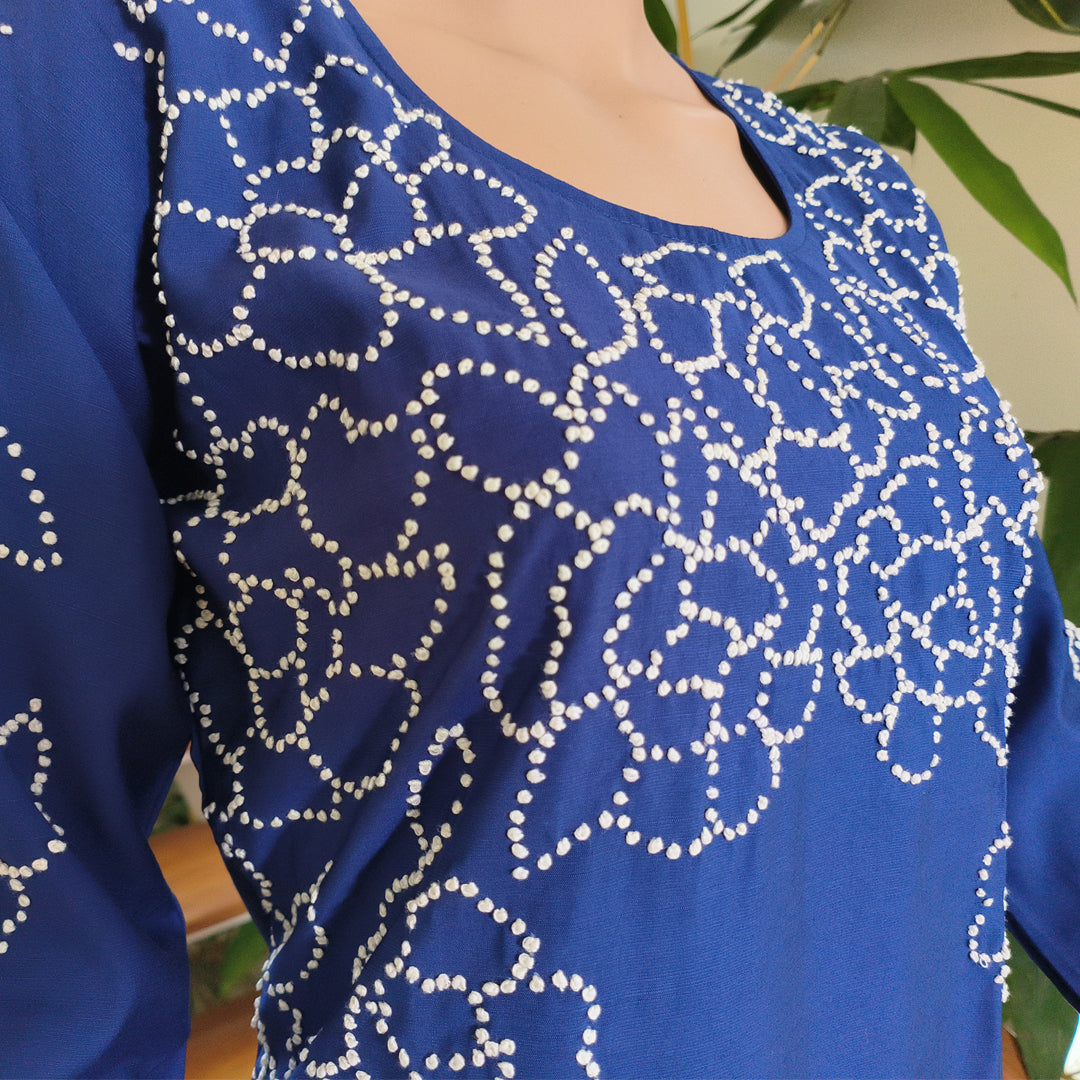Fuchsia Semi-Silk Kurta with Elegant French Knot Detailing