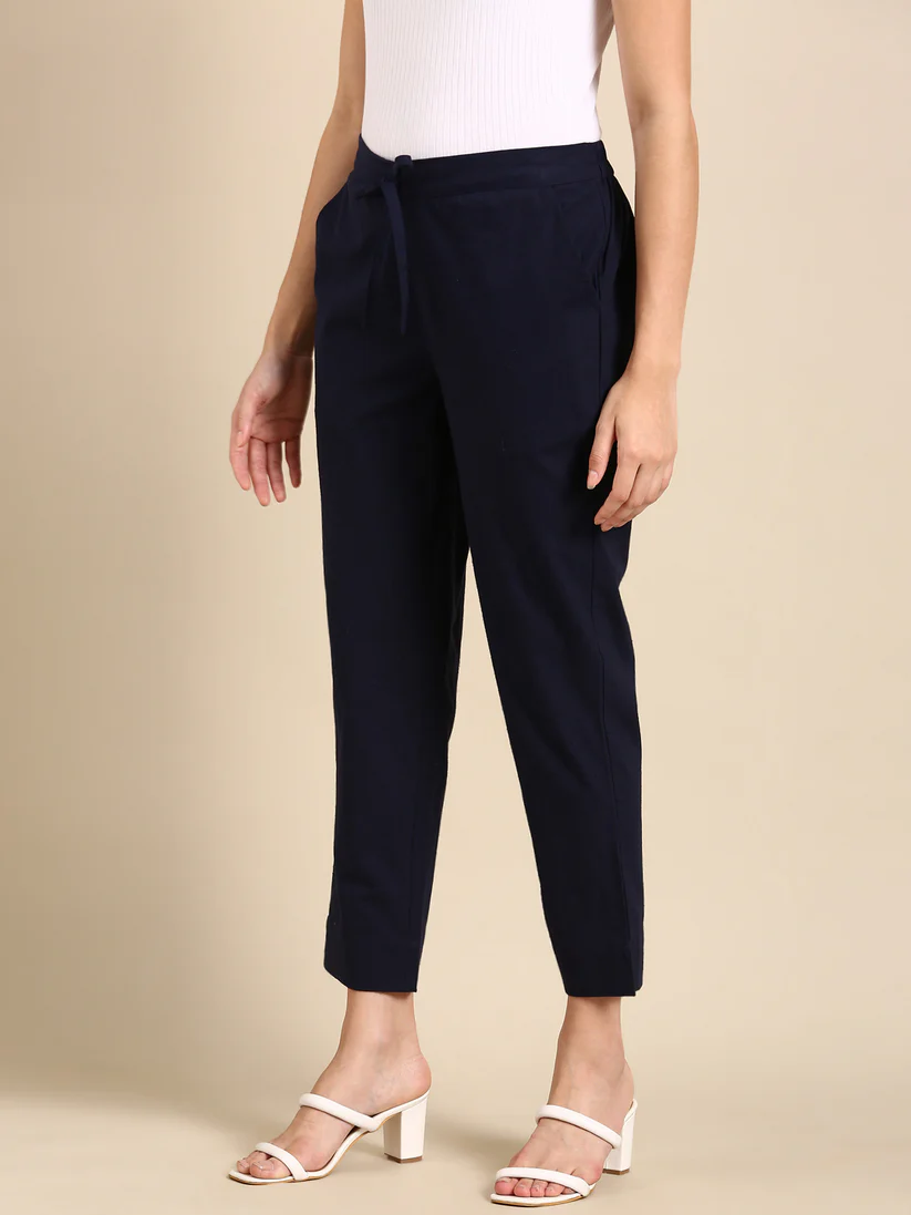 Premium Cotton Classic Fit Pants (Navy Blue)