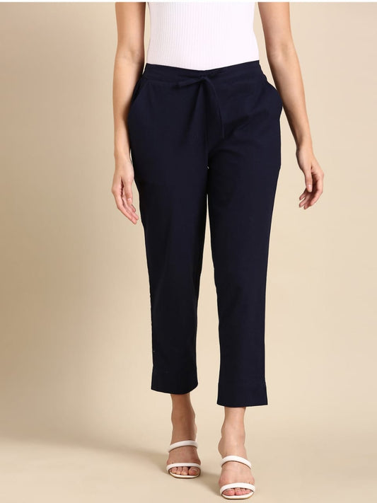 Premium Cotton Classic Fit Pants (Navy Blue)