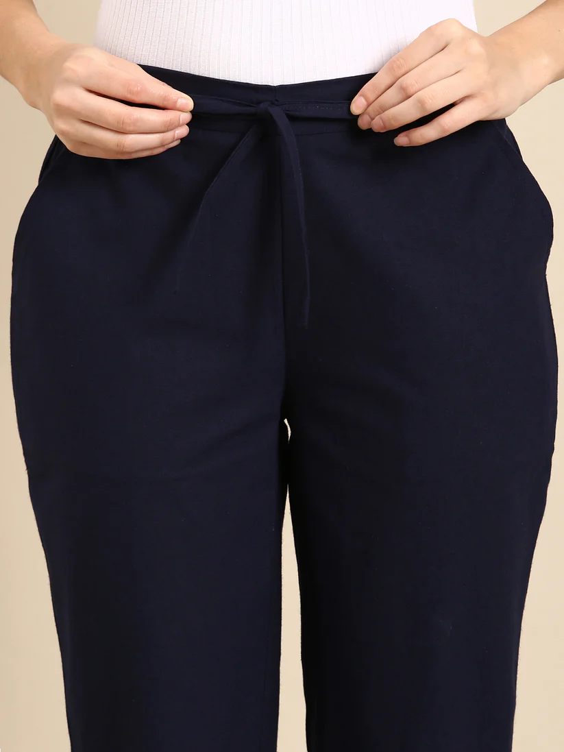 Premium Cotton Classic Fit Pants (Navy Blue)
