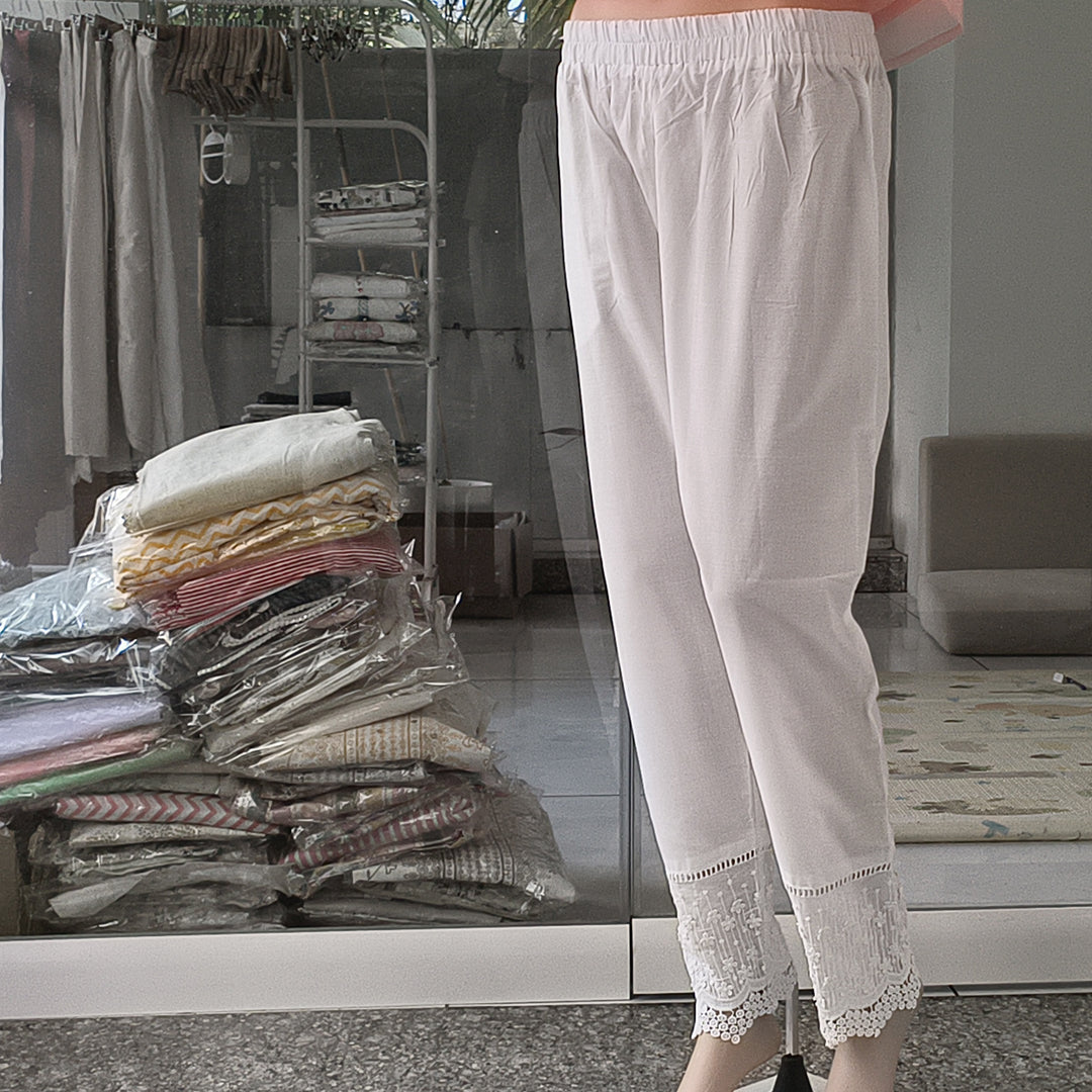 Women's Cotton Bottom with White Lace Detailing