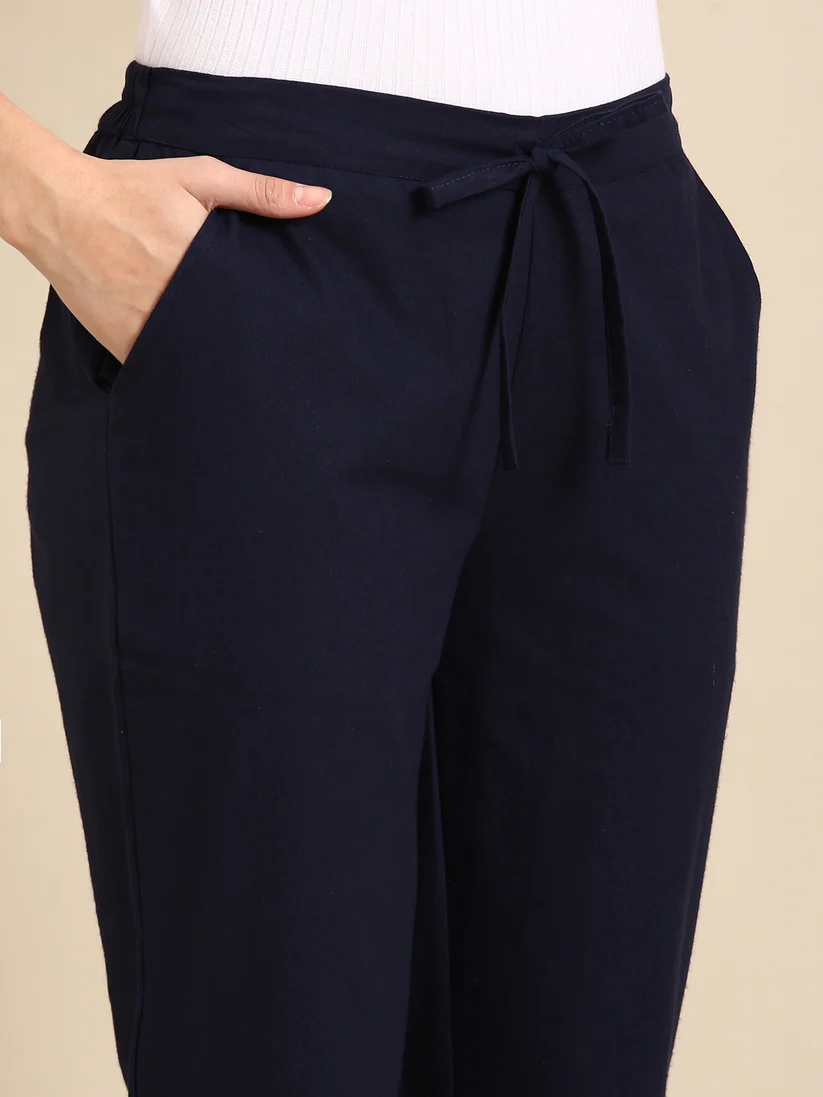 Premium Cotton Classic Fit Pants (Navy Blue)