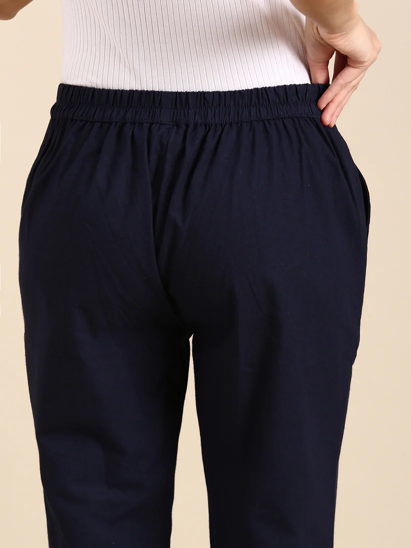 Premium Cotton Classic Fit Pants (Navy Blue)