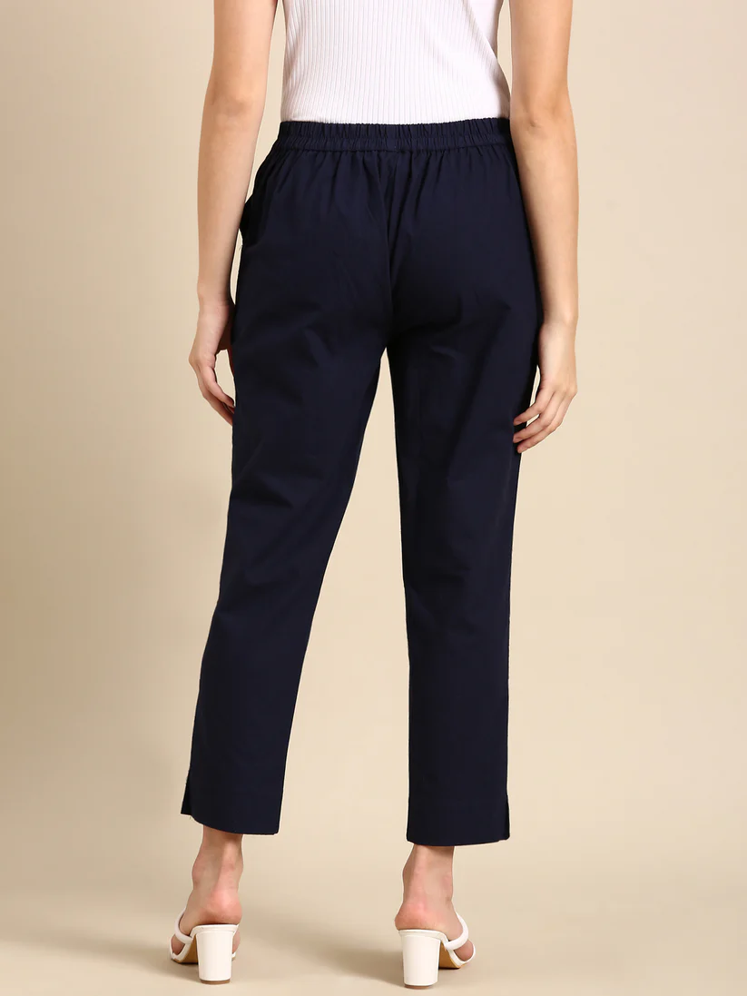 Premium Cotton Classic Fit Pants (Navy Blue)