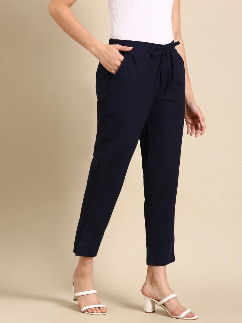 Premium Cotton Classic Fit Pants (Navy Blue)