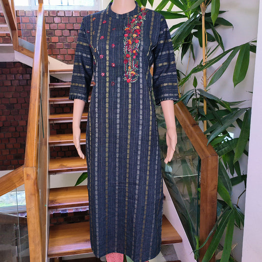 Hand Embroidered Striped Cotton Top - Single Piece
