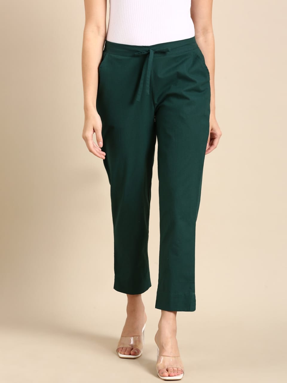 Premium Cotton Classic Fit Pants (Bottle Green)