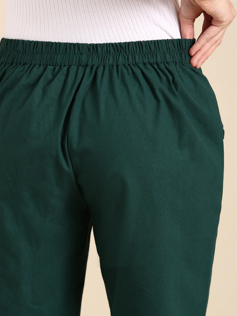 Premium Cotton Classic Fit Pants (Bottle Green)
