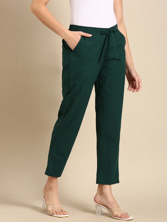 Premium Cotton Classic Fit Pants (Bottle Green)