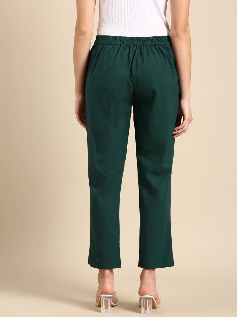 Premium Cotton Classic Fit Pants (Bottle Green)