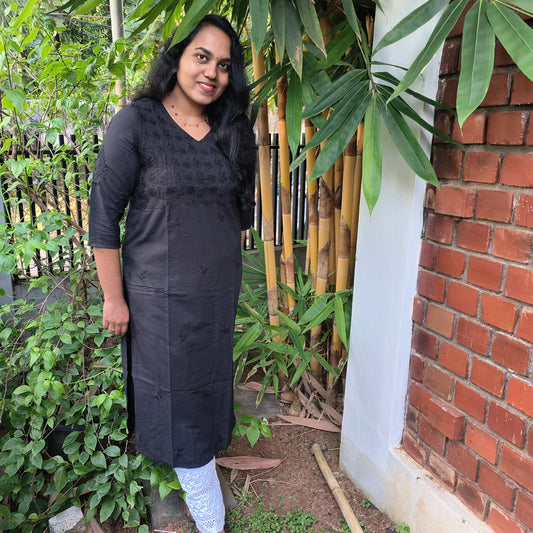 Lucknow Handmade Chikankari Cotton kurti Black