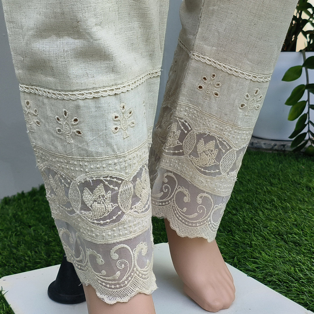 Women's Beige Khadi Cotton Bottom with Lace Detailing