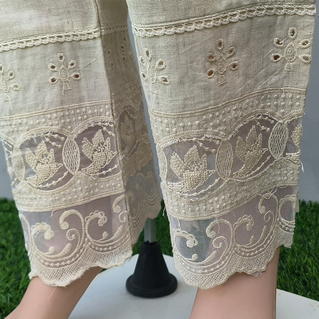 Women's Beige Khadi Cotton Bottom with Lace Detailing