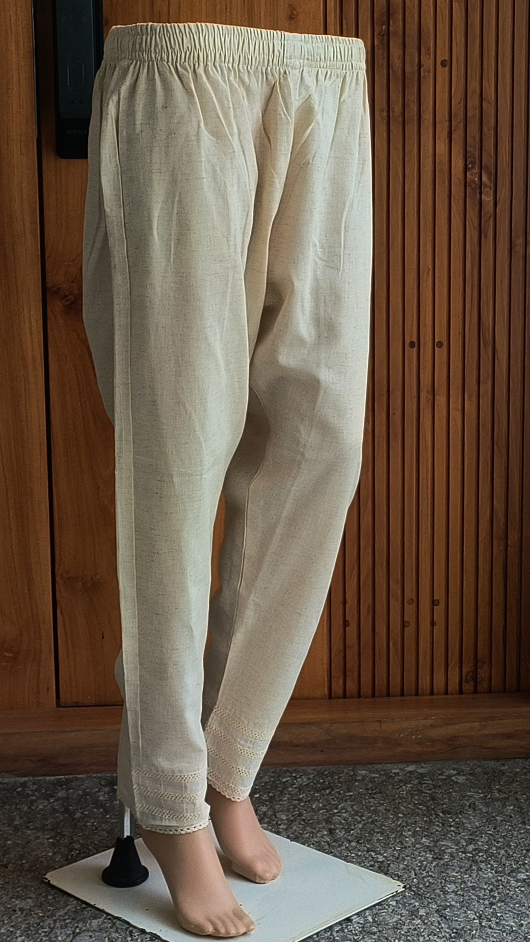 Women's Beige Khadi Cotton Bottom with Lace Detailing