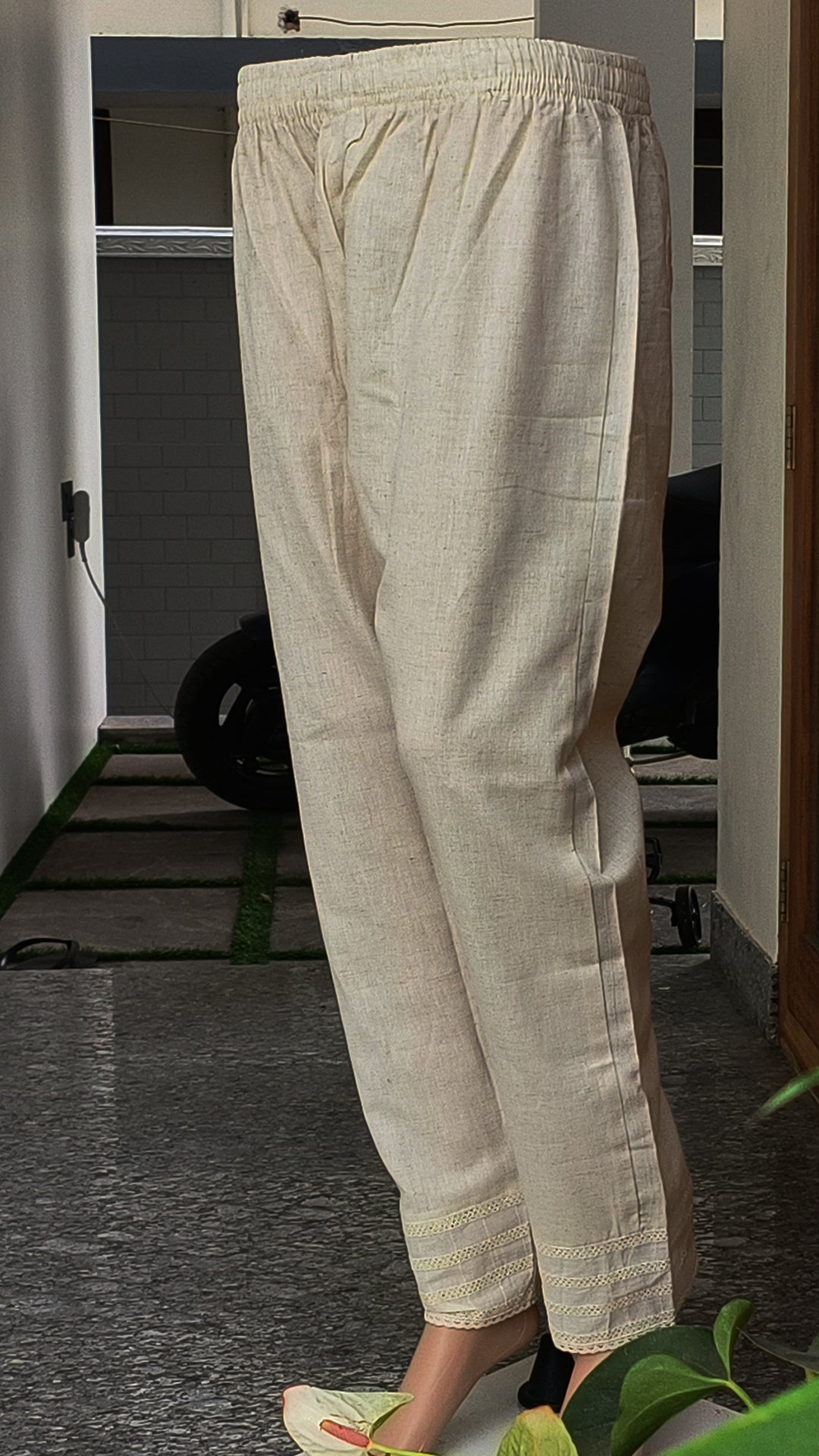 Women's Beige Khadi Cotton Bottom with Lace Detailing