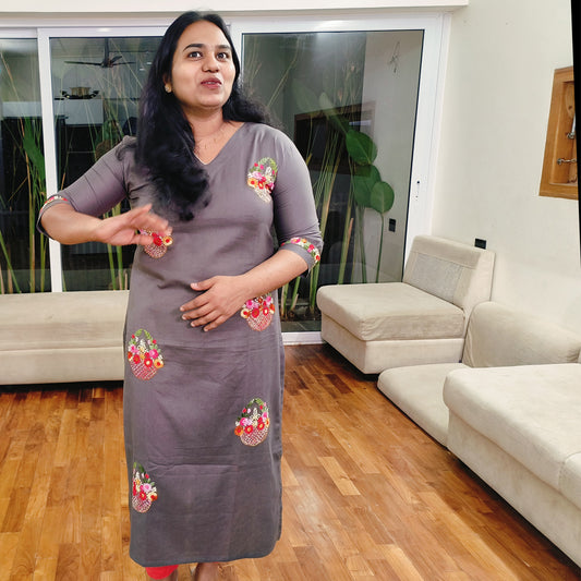 Cotton Kurti with Hand-Embroidered
