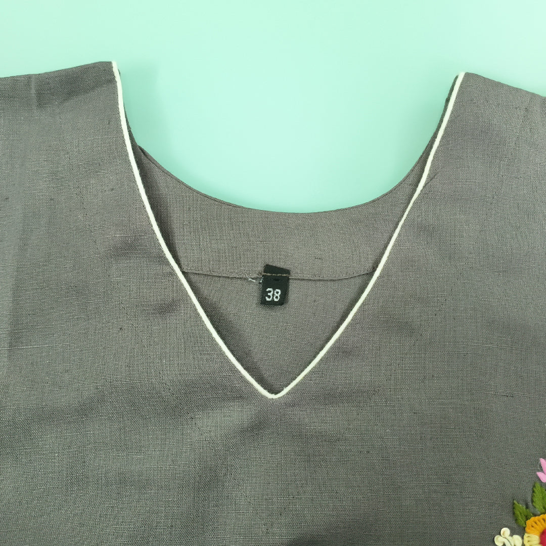Cotton Kurti with Hand-Embroidered