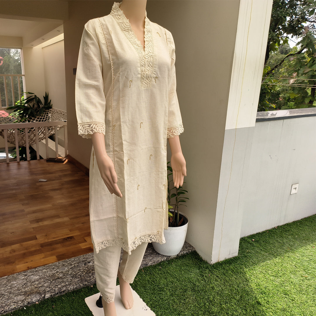 Khadi Cotton Co-ord Set with Sequence Work (2-piece)