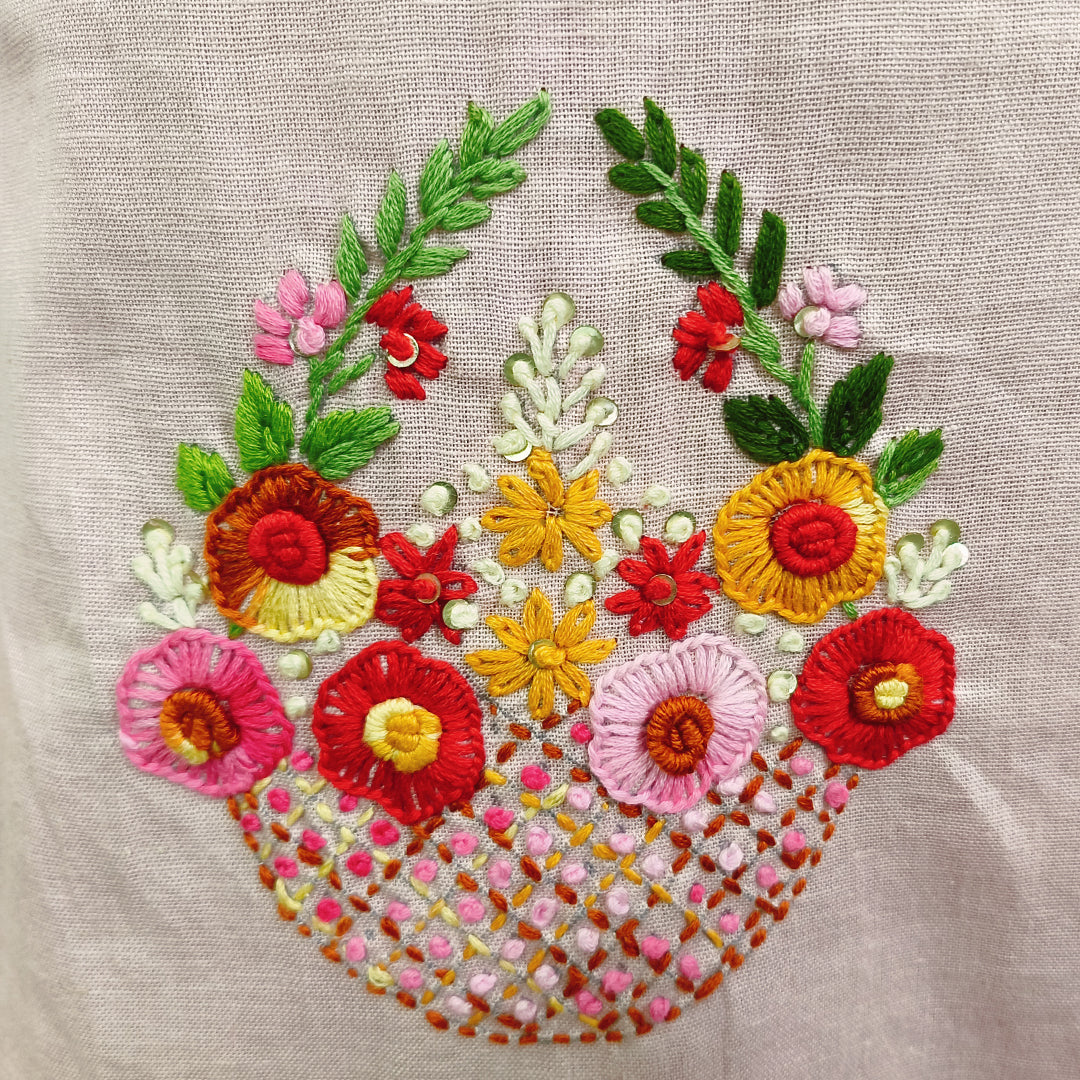 Cotton Kurti with Hand-Embroidered Baby Pink