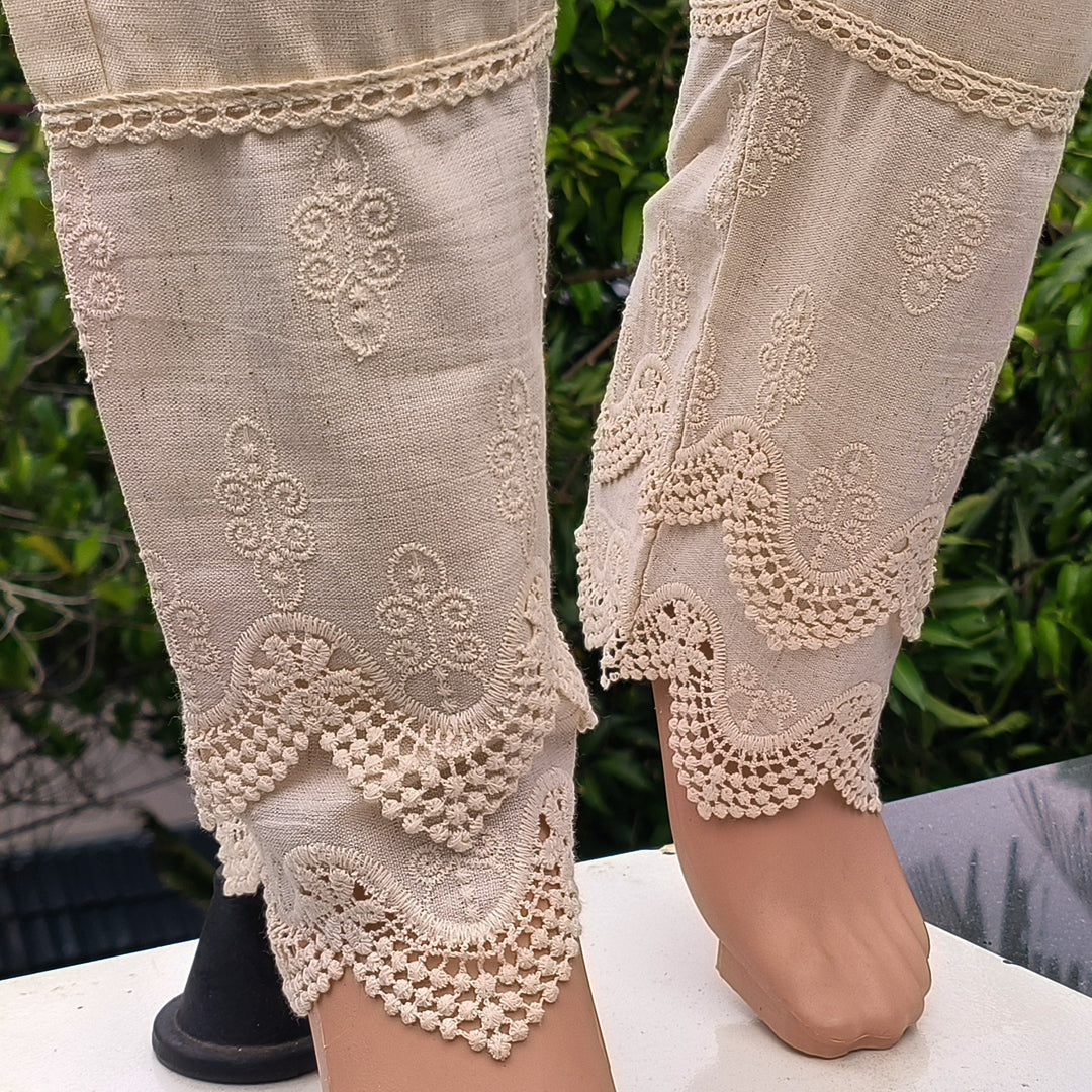 Women's Cotton Trousers with Lace work Beige