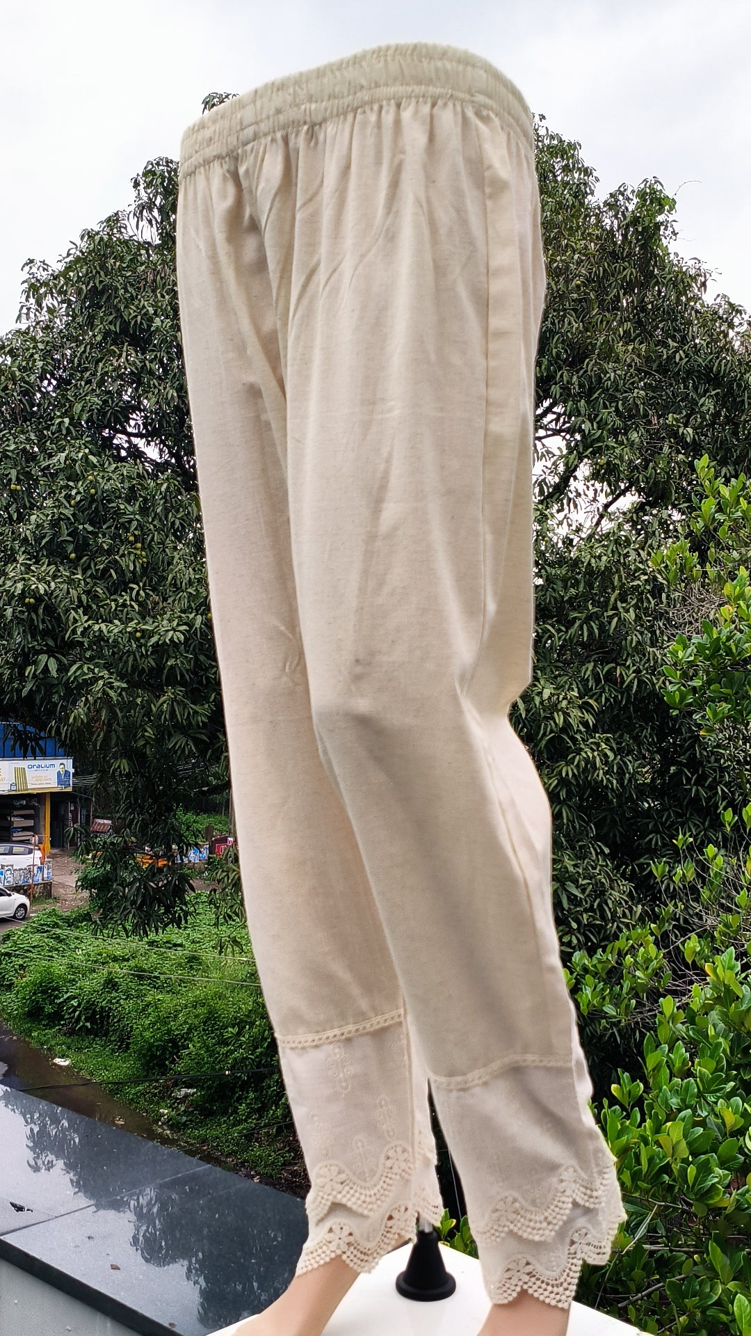 Women's Cotton Trousers with Lace work Beige