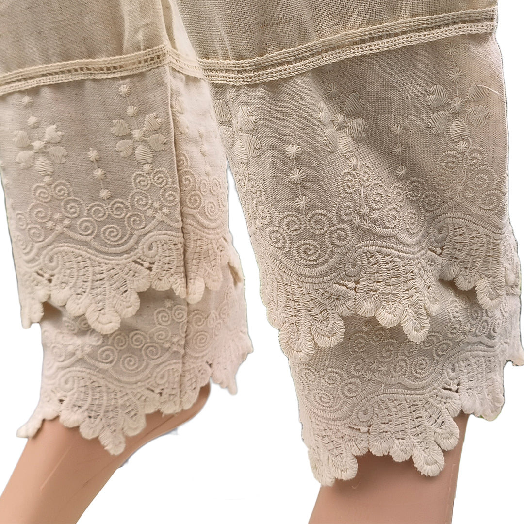 Women's  Cotton Pants with Lace Hem