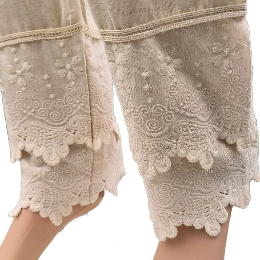 Women's  Cotton Pants with Lace Hem